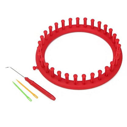 Katech Round Knitting Looms Set 19 cm Diameter Red Plastic Weaving Looms Scarf Hats Making Tools DIY Crocheting Handmade Craft Kit with a Crochet Hook and Needle for Knitting Lovers (Red) - color: Red (19 cm / 7.5 inch)