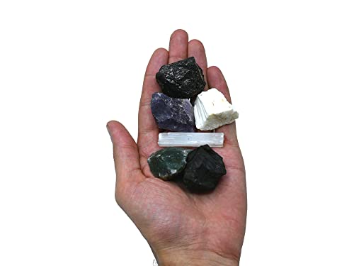 Amazing Gemstone Crystals for House Protection Manifestation, Set of 6 Amethyst, Scolecite, Shungite, Black Tourmaline, Selenite and Moss Agate Healing Crystals and Stones - color: House Protection Crystals