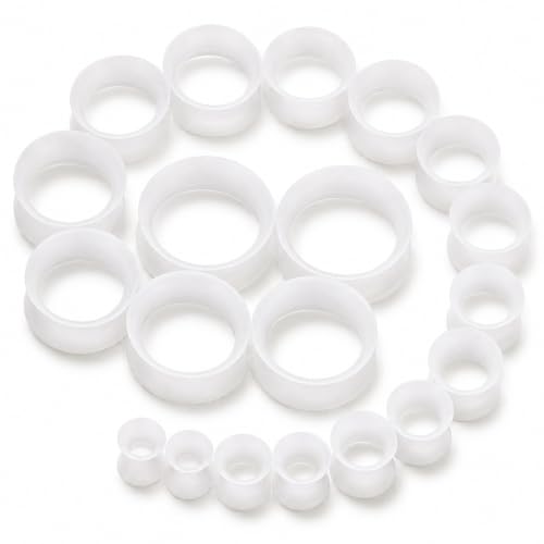 Oyaface 20 PCS Piercing Tunnel Set Soft/Hard Silicone Flesh Ear Plugs 2g-25mm Flexible Ear Stretching Gauge Expander - color: White(thin)