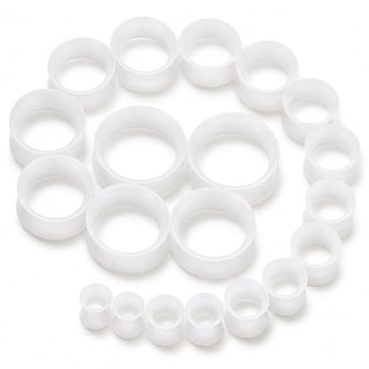 Oyaface 20 PCS Piercing Tunnel Set Soft/Hard Silicone Flesh Ear Plugs 2g-25mm Flexible Ear Stretching Gauge Expander - color: White(thin)