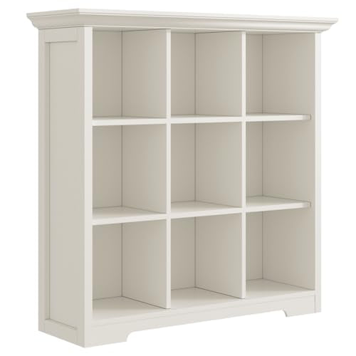 OSCHF 9-Cube Open Bookcase with Base, 3-Tier Wooden Bookshelf, White - color: Warm White, size: 9-Cube