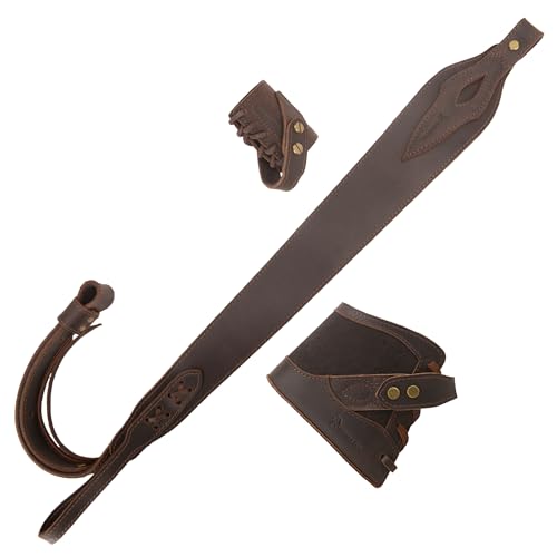 WAYNE'S DOG No Drill Leather Rifle Sling with Slip-on Recoil Pad and Barrel Mount fit for Lever Action Rifles, Shotguns - color: Coffee, size: Full Leather