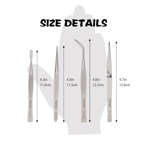 FEITA Precision Craft Tweezers Stainless Steel Tweezer Set for Jewelry, Crafting, Bead & Nail Art Tools – 4 Piece Twizzers - style: Precision