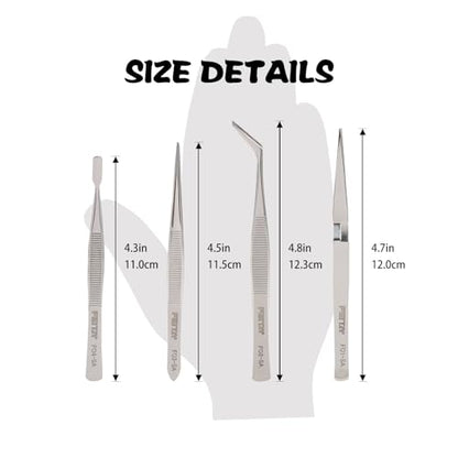 FEITA Precision Craft Tweezers Stainless Steel Tweezer Set for Jewelry, Crafting, Bead & Nail Art Tools – 4 Piece Twizzers - style: Precision