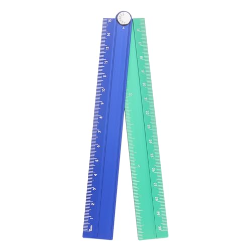 HARFINGTON Folding Straight Ruler 30cm Metric Aluminum Alloy Protractor Foldable Angle Ruler Geometric Measuring Tool with Angle Line for Architects Artists Office, Blue Green - color: Blue/Green
