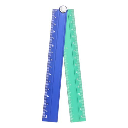 HARFINGTON Folding Straight Ruler 30cm Metric Aluminum Alloy Protractor Foldable Angle Ruler Geometric Measuring Tool with Angle Line for Architects Artists Office, Blue Green - color: Blue/Green