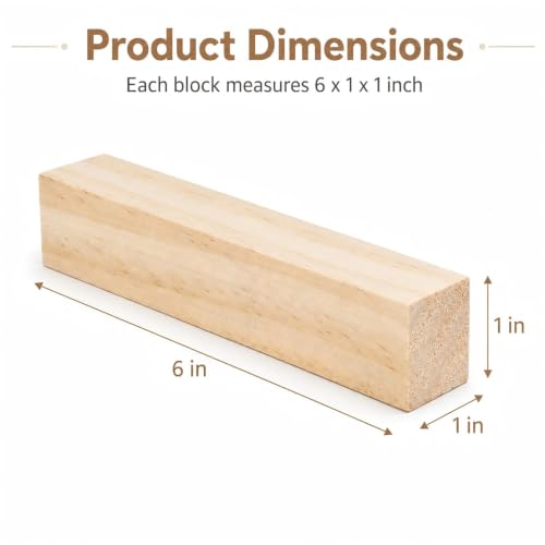 10 Pack Unfinished Wood Blocks, 6 x 1 x 1 Inch Wood Carving Blocks - size: 6×1×1 Inch-10Pcs