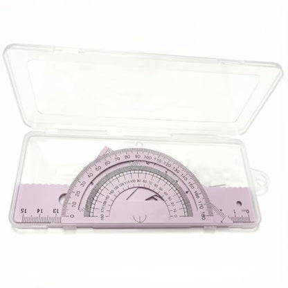 Multifunctional Geometric Ruler Set Protractor Triangle Straight Ruler Hand Measurement Drawing Tools with Storage Box for School Carpentry (Purple-1pc) - color: Purple-1pc