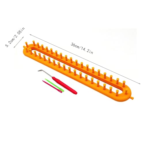 Rectangle Knitting Looms，Plastic Weaving Looms Set，Weaving Loom，Scarf Hats Making Tools，DIY Crocheting Handmade Craft Kit with a Crochet Hook and Needle for Knitting Lovers，36 cm (Yellow) - size: Rectangle,36cm,Sparse Pegs