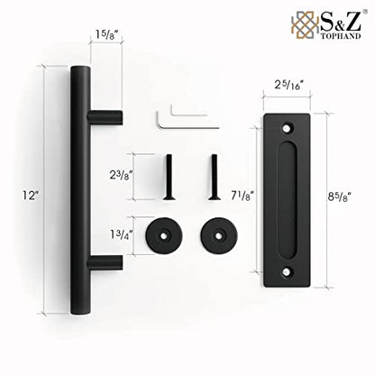 S&Z TOPHAND® 42in x 84in Unfinished British Brace Knotty Barn Door with Sliding Hardware Kit/Solid Wood/Sliding Door/Double Surfaces/A Simple Assembly is Required - size: 42x84in