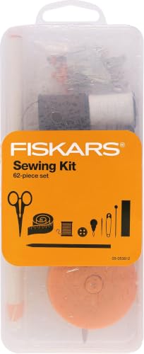 Fiskars Sewing Kit with Scissors, Measuring Tape, Pins, Thread and More, 62-Piece Sewing Set with Case, Craft Supplies, Clear, Compact(Pack of 12) - size: Compact (Pack of 12), style: Sewing accessories 62 piece