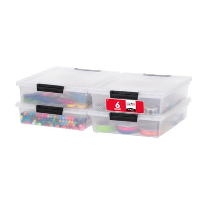 IRIS USA 4-Pack 6 Qt Storage Bins with Lids, Clear/Black - color: Clear/Black, size: 6 Qt. - 4 Pack