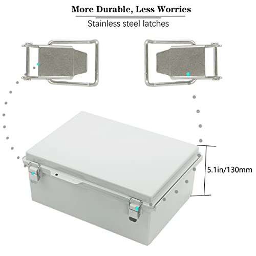 Zulkit Junction Box ABS Plastic Dustproof Waterproof IP67 Electrical Boxes Hinged Shell Outdoor Universal Project Enclosure Grey, Stainless Steel Buckles 15 x 11 x 5.1 Inch - size: 15"x11"x5.1" GC k