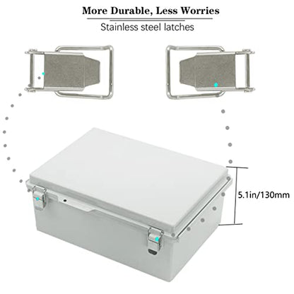 Zulkit Junction Box ABS Plastic Dustproof Waterproof IP67 Electrical Boxes Hinged Shell Outdoor Universal Project Enclosure Grey, Stainless Steel Buckles 15 x 11 x 5.1 Inch - size: 15"x11"x5.1" GC k
