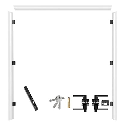 Pine Wood French Door Jamb Frame Kits, Primed, Pre-Installed Hinges, Door Seal Strips, Pre-Drilled Top Latch & Levers, Adjustable (Fits up to 72") - color: French Door Jamb Kit