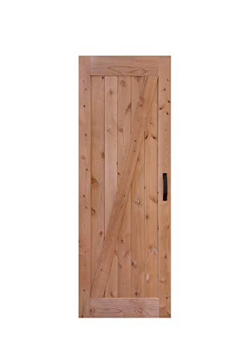 LUBANN 30 in. x 84 in. Urban Style Framed Z-Brace Barn Door Unfinished Hardwood Knotty Alder Solid Wood Dissembled Barn Door Slab with Hardware - size: 30X84 Z Brace