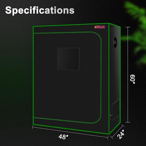 ATOUR 48”x24”x60” Grow Tent, Reflective 600D Mylar,Hydroponic Grow Tent with Observation Window and Floor Tray for Indoor Plant Growing 4’x2’ - size: 48”x24”x60”