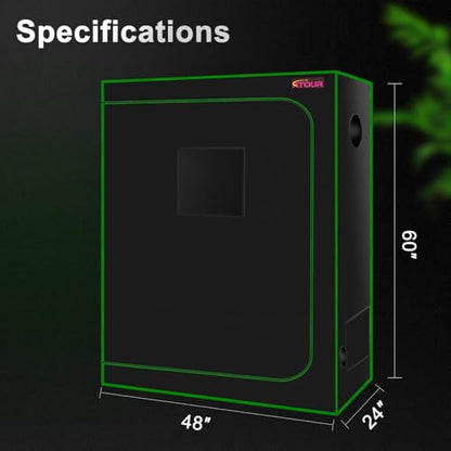 ATOUR 48”x24”x60” Grow Tent, Reflective 600D Mylar,Hydroponic Grow Tent with Observation Window and Floor Tray for Indoor Plant Growing 4’x2’ - size: 48”x24”x60”