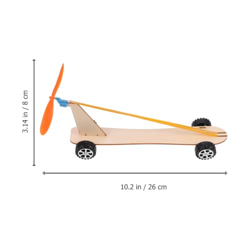 Garneck 1Set Wooden Wind Powered Car Kit Handcraft Puzzle Science Experiment for Rubber Band Power Model Stem Educational Tool