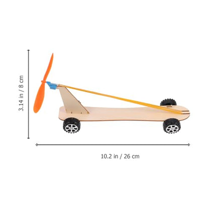 Garneck 1Set Wooden Wind Powered Car Kit Handcraft Puzzle Science Experiment for Rubber Band Power Model Stem Educational Tool
