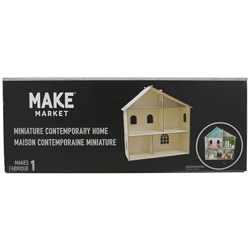 Make Market Dollhouse Kit, Unfinished Wooden Bungalow Display, Natural, 24" x 23.3" x 8.5", 1-Pack