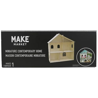 Make Market Dollhouse Kit, Unfinished Wooden Bungalow Display, Natural, 24" x 23.3" x 8.5", 1-Pack