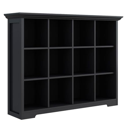 OSCHF 12-Cube Open Bookcase with Base, 3-Tier Wooden Bookshelf, Black - color: Black, size: 12-Cube