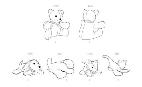 Simplicity S9360 Plush Bear, Puppy & Kitty Sewing Pattern, Stuffed Animal Toys, One Size