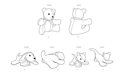 Simplicity S9360 Plush Bear, Puppy & Kitty Sewing Pattern, Stuffed Animal Toys, One Size