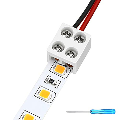 25 Pack Solderless White Led Tape Light Connectors Tighten Screw Terminal Blocks 2 Pin 10mm Connector with Screwdriver Wire to Strip Connector for 5v 12v 24v Monochrome LED Low - size: 10mm-25