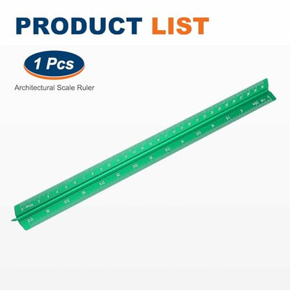 HARFINGTON Architectural Scale Ruler 12" Metric Aluminum Alloy Green | Small Scale, Architect Triangular, Laser-Etched Blueprint, Drafting Ruler, for Architects Engineers - color: Green, size: 12 Inch