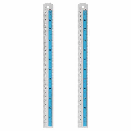 HARFINGTON 2pcs Metal Straight Ruler 30cm Metric SAE Aluminum Alloy Measuring Rulers Scale Tools with Hole for Measure Study Reading Classroom Office, Blue - color: Blue, size: 30cm