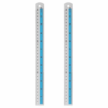 HARFINGTON 2pcs Metal Straight Ruler 30cm Metric SAE Aluminum Alloy Measuring Rulers Scale Tools with Hole for Measure Study Reading Classroom Office, Blue - color: Blue, size: 30cm