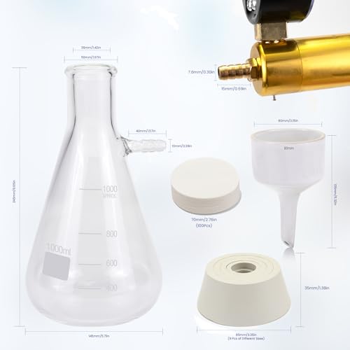 1000ml Buchner Vacuum Filtration Kit - 3.3 Glass Flask & Hand Pump - size: 1000ML