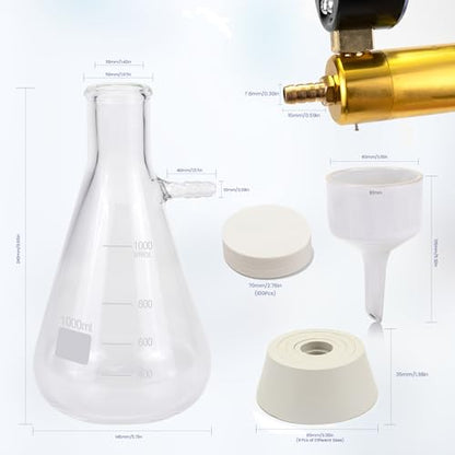 1000ml Buchner Vacuum Filtration Kit - 3.3 Glass Flask & Hand Pump - size: 1000ML