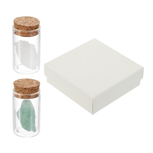 uxcell 2Pcs Crystal Gemstone Bottles, Natural Crystal Stone Bulk with Glass Display Jar Mini Stuff Collectible Adornments for Home Office Centerpiece Collection Gift, White/Light Green - color: White/Light Green