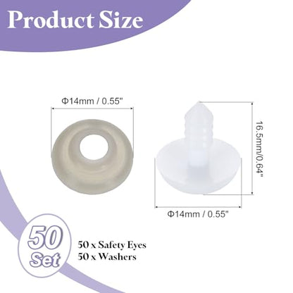 uxcell 50 Pcs Safety Eyes for Crocheting, 14mm Plastic Crochet Eyes Round Craft Eye with Washers for DIY Arts Crafts Stuffed Animals Bears Making, White - size: 14mm