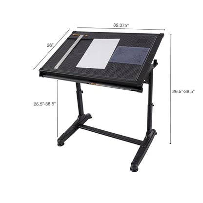 Stand Up Desk Store Adjustable Height and Angle Drafting Table Drawing Desk with Large Surface (Black Frame/Black Top, 40" W X 26" D) - color: Black/Black
