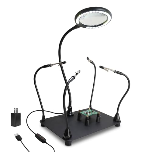 XYK Magnetic Helping Hands Soldering Station with 3X Magnifying Glass and Light, 4 Flexible Helping Arms and Third Hand Tool for Electronic Repair, Jewelry Crafts - size: Large