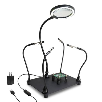 XYK Magnetic Helping Hands Soldering Station with 3X Magnifying Glass and Light, 4 Flexible Helping Arms and Third Hand Tool for Electronic Repair, Jewelry Crafts - size: Large