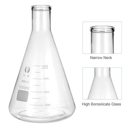 PATIKIL Erlenmeyer Flask, 5000ml 169oz Narrow Mouth Graduated Flasks Borosilicate Glass with Printed Graduation for Lab Experiment Chemistry Science Study - size: 5000ml/165oz