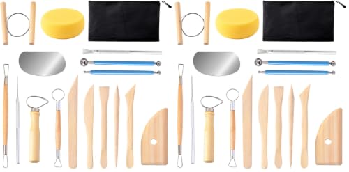 S & E TEACHER'S EDITION 17 Pcs Pottery & Clay Sculpting Tools, Double-Sided, Ceramics Tools Smooth Wooden Handles for Trimming, Embossing Pattern. (Pack of 2) - size: 17 PCS (Pack of 2)