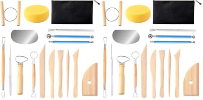 S & E TEACHER'S EDITION 17 Pcs Pottery & Clay Sculpting Tools, Double-Sided, Ceramics Tools Smooth Wooden Handles for Trimming, Embossing Pattern. (Pack of 2) - size: 17 PCS (Pack of 2)