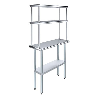 Amgood Stainless Steel Work Table Double Tier Overshelf | NSF (14" x 36" Work Table + 12" Overshelf) - size: 14" x 36" Work Table + 12" Overshelf
