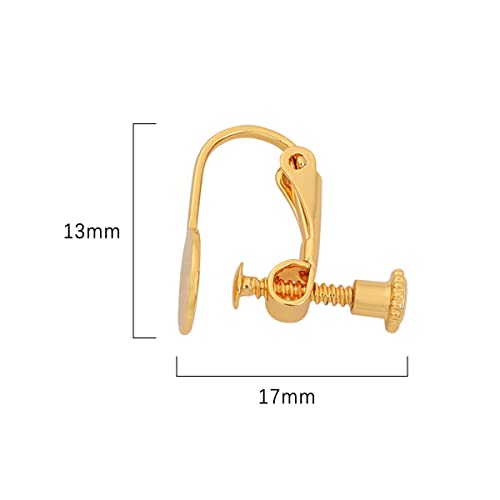 BEADIA 18K Gold Plated Screw Earring Clips Flat 13x17mm 20pcs for Jewelry Making Findings - size: Flat Clips 2# 13x17mm
