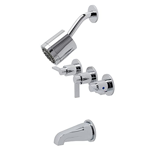 Kingston Brass KBX8131NDL 5-Inch length in Tub Spout NuvoFusion Three Handle Tub and Shower Faucet, Polished Chrome - color: Polished Chrome