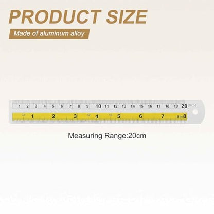 HARFINGTON 2pcs Metal Straight Ruler 20cm Metric SAE Aluminum Alloy Measuring Rulers Scale Tool with Hole for Measure Study Reading Classroom Office, Yellow - color: Yellow, size: 20cm