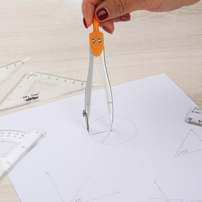 Mr. Pen- Geometry Set, 13 pcs, 3 Metal Compasses, Protractor, 6" Ruler | 45° & 30°/60° Set Squares, Pencils, Lead Refills, Sharpener & Eraser for Math, Drafting & Classroom Use - color: Orange