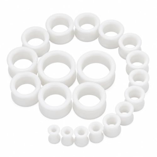 Oyaface 20 PCS Piercing Tunnel Set Soft/Hard Silicone Flesh Ear Plugs 2g-25mm Flexible Ear Stretching Gauge Expander - color: White