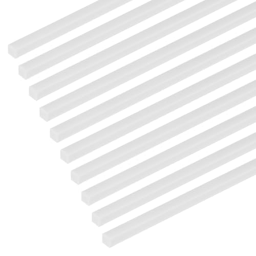 M METERXITY 10-Pack Square Plastic Bars Rods, 4mm x 250mm ABS Smooth Plastic Tube Rod for DIY Craft Sticks/Sand Table Model/Scene Making, Easy to Cut and Paint[White] - size: 4mm x 250mm